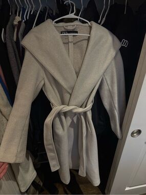 ZARA Beige Wool-Blend Coat with Loop Neck Detail